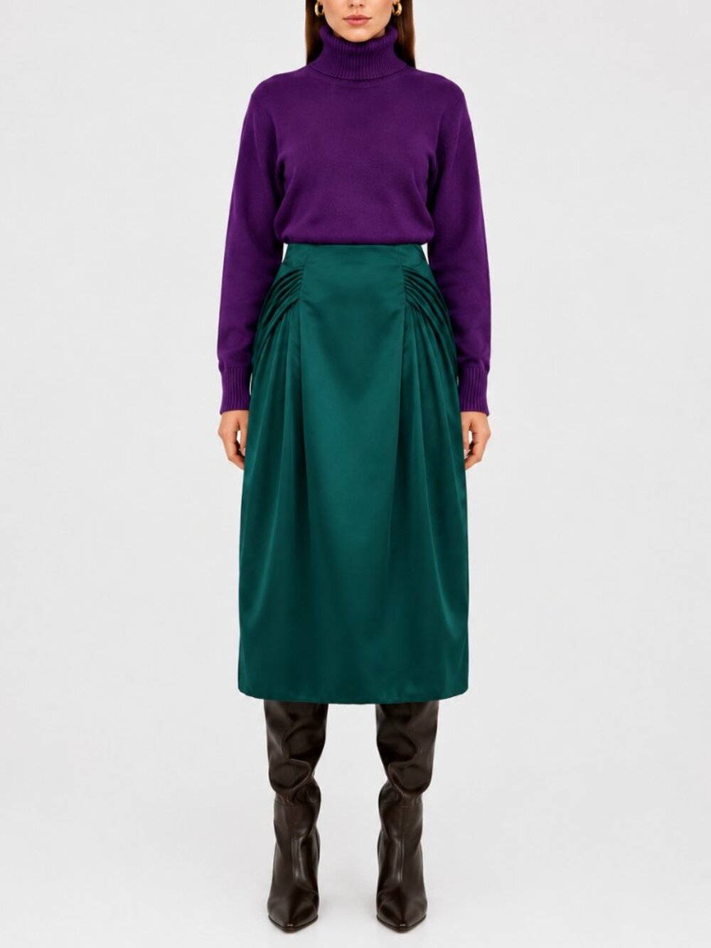 Max Mara green sateen shine pleated avant-garde skirt Sz 8 Made in Italy